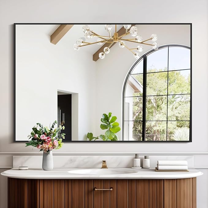 Black Bathroom Mirror for Wall, 30x48 Inch Rectangle Mirrors - Image 9