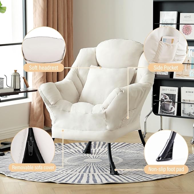 Lazy Chair with Pillow for Living Room, Modern Lounge Accent Chair with Armrests - Image 5