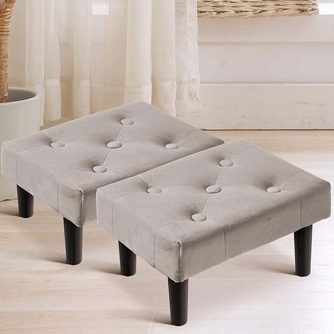 HOUCHICS Small Footstool Ottoman, Velvet Soft Footrest Ottoman by HOUCHICS