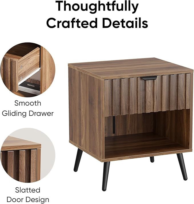 Nightstands, Walnut Fluted Night Stand, Mid Century Modern Nightstand, Bedside - Image 3