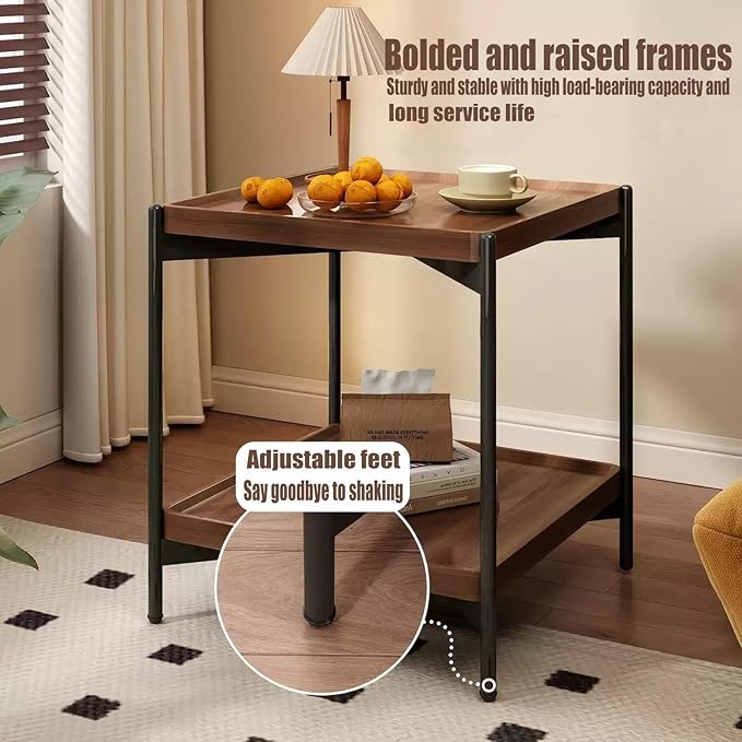 Solid Wood Nightstand with 2-Tier Storage Shelf - Image 4