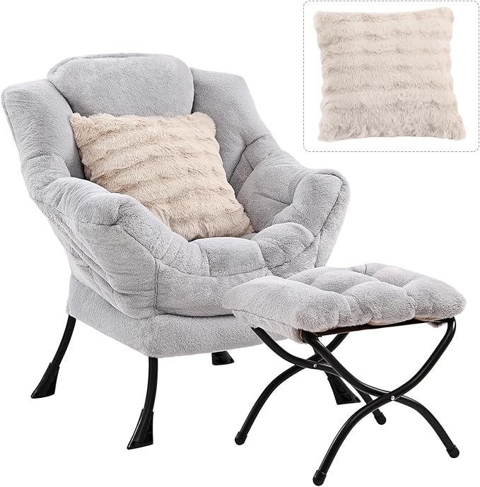 Lazy Chair with Ottoman, Modern Large Accent Lounge Chair with a Pillow by HomeEastllyHome