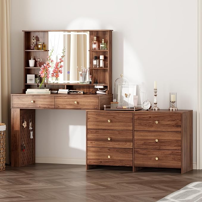Makeup Vanity Desk with Mirror and Lights, Vanity Desk with 8 Drawers & Storage by Ieejdn