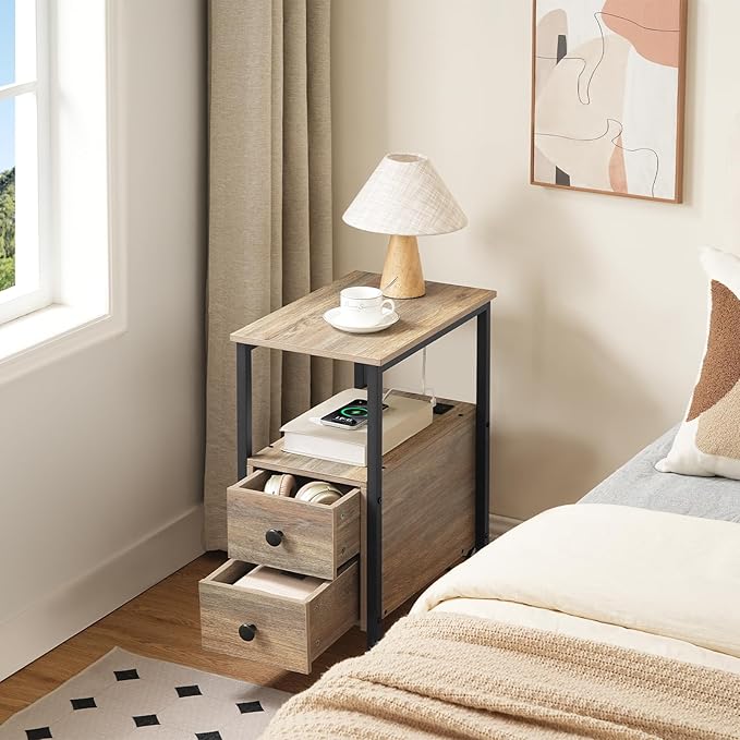 HOOBRO End Table with Charging Station, Narrow Side Table with 2 Drawer & USB - Image 5