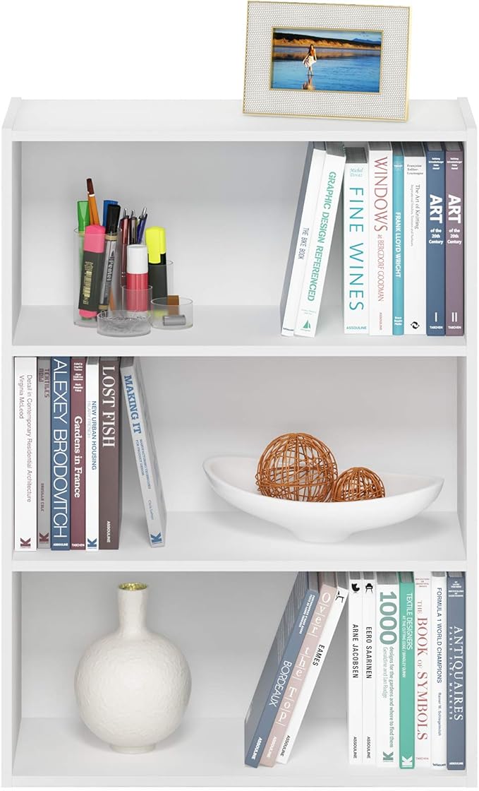 Furinno Pasir 3-Tier Open Shelf Bookcase, Plain White - Image 4