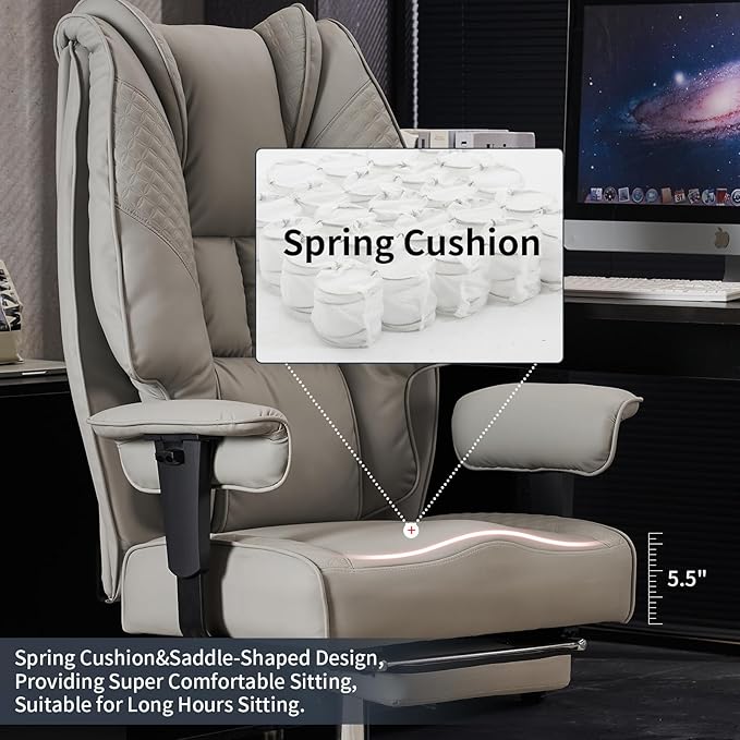 Big and Tall Office Chair 400lbs Wide Seat, Leather High Back Executive Office - Image 4