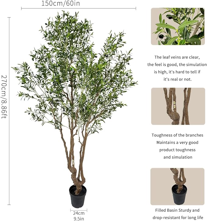 Artificial Olive Tree - 9ft Tall Fake Olive Plant in Pot - Faux Silk Tree - Image 2