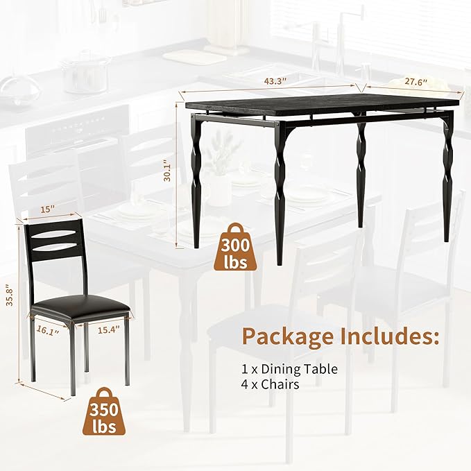 GarveeHome 5 Piece Dining Table Set, Industrial Style Dining Table and Chairs - Image 2