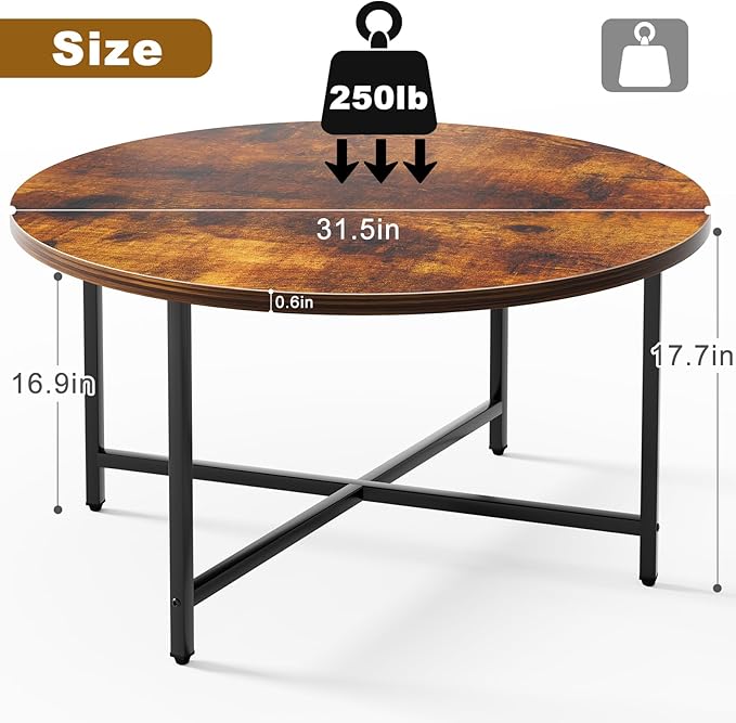 Round Coffee Table, 31.5" Circle Coffee Table，Modern Round Coffee Tables Living - Image 2