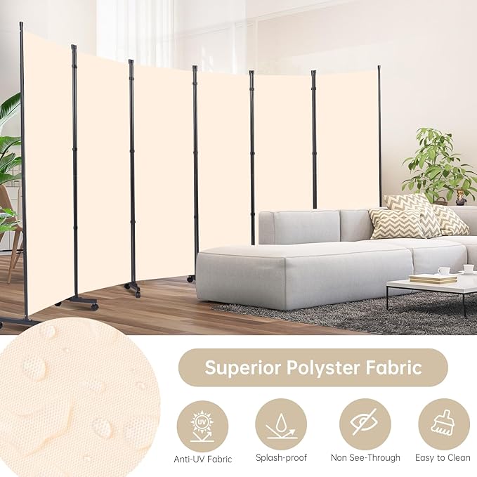 Room Divider 6 Panel Room Dividers/Wheels, Fabric Room Divider Panel - Image 4