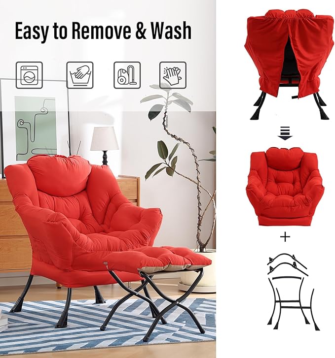 Modern Lazy Chair with Folding Footrest, Lounge Accent & Comfortable Reading - Image 4