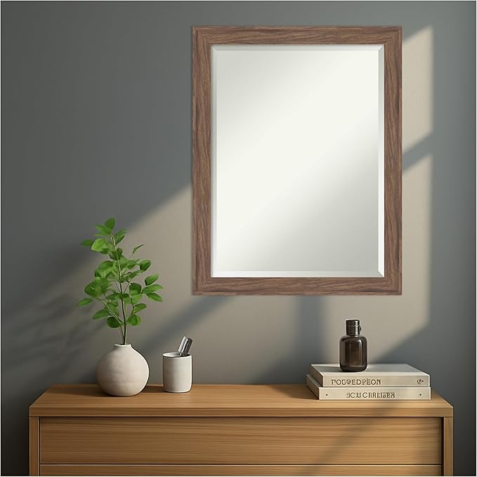 Amanti Art Brown Wall Mirror 27x21 Pia Medium Brown Narrow Rectangle Bathroom - Image 7