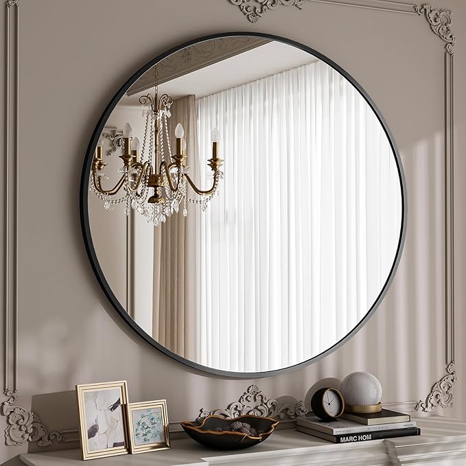 BEAUTYPEAK 40 Inch Round Mirror, Metal Frame Circle Mirror, Wall Mounted - Image 5