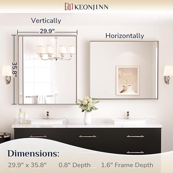 Keonjinn 30 x 36 in Brushed Nickel Bathroom Mirror - Image 7