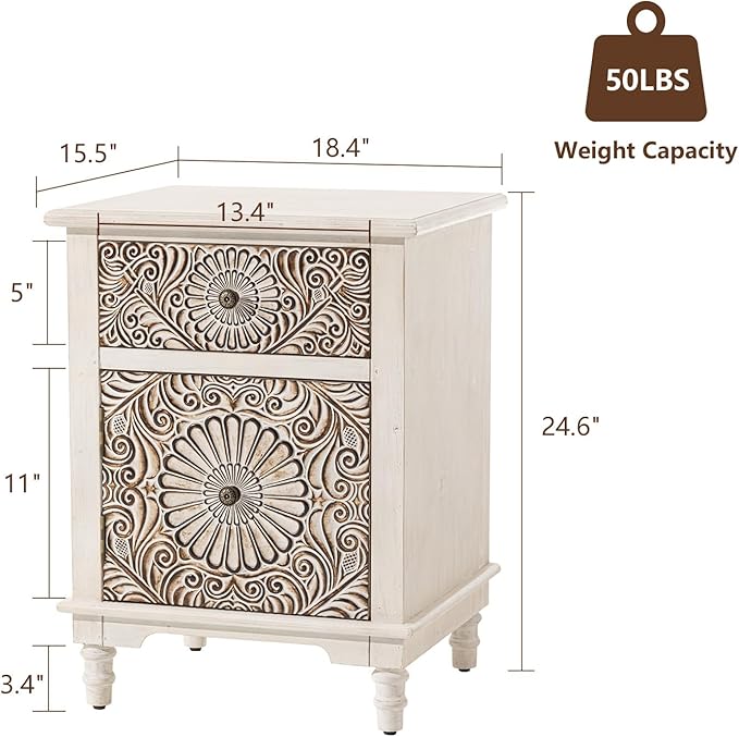COSIEST Bedside Table Set of 2, Wood Nightstand, Farmhouse End Table - Image 3