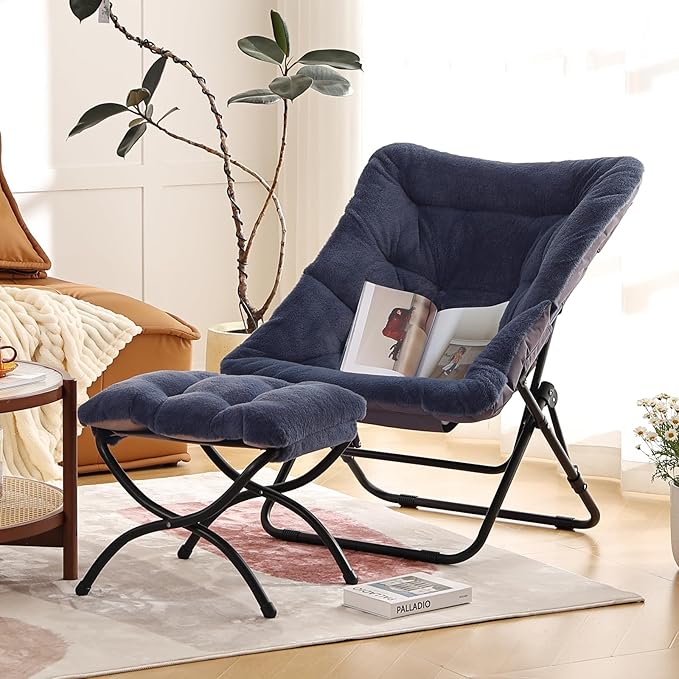 Comfy Folded Chair with Ottoman, Oversized Folding Faux Fur Chair Soft Furry - Image 5