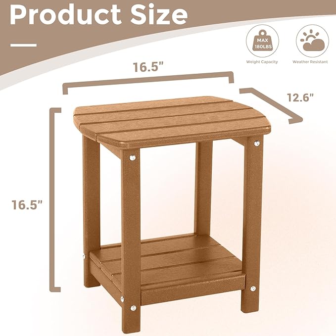 Adirondack Square Outdoor Side Table, 2-Tier Storage Patio Side Table, HDPE End - Image 3