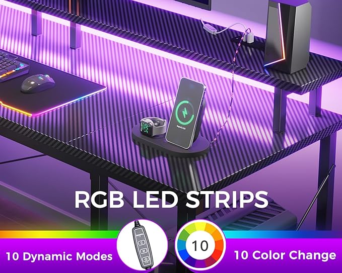 ODK 63 Inches Gaming Desk with LED Lights, Computer Desk with Monitor Stand - Image 4