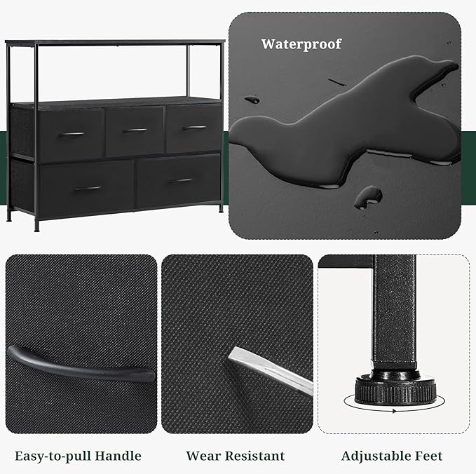 TV Stand, 5 Fabric Drawers Dresser Entertainment Center - Image 7