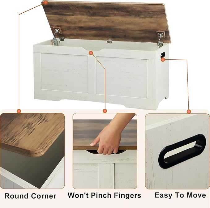 39.4" Storage Chest, Wooden Storage Bench, Lift Top Toy Chest - Image 7