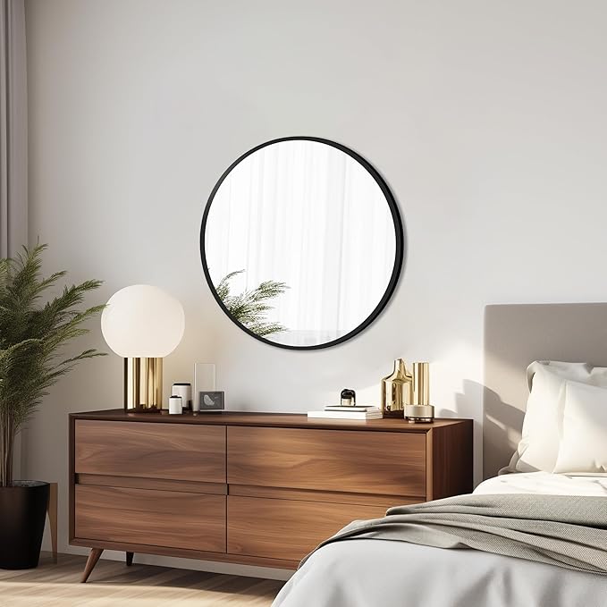24 Inch Black Round Wall Mirror, Circle Bathroom Mirror - Image 6