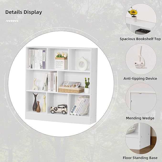YAHARBO White 3 Tier Bookshelf, Wide Modern Horizontal Bookcase, Wood Low Book - Image 6