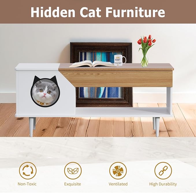 GAOMON White Coffee Table 45'' Cat Living Room Tables - Image 5