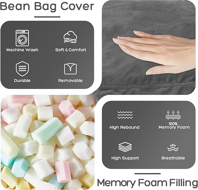 HABUTWAY Bean Bag Chair: Giant 4' Memory Foam Furniture Bean Bag Chairs - Image 5