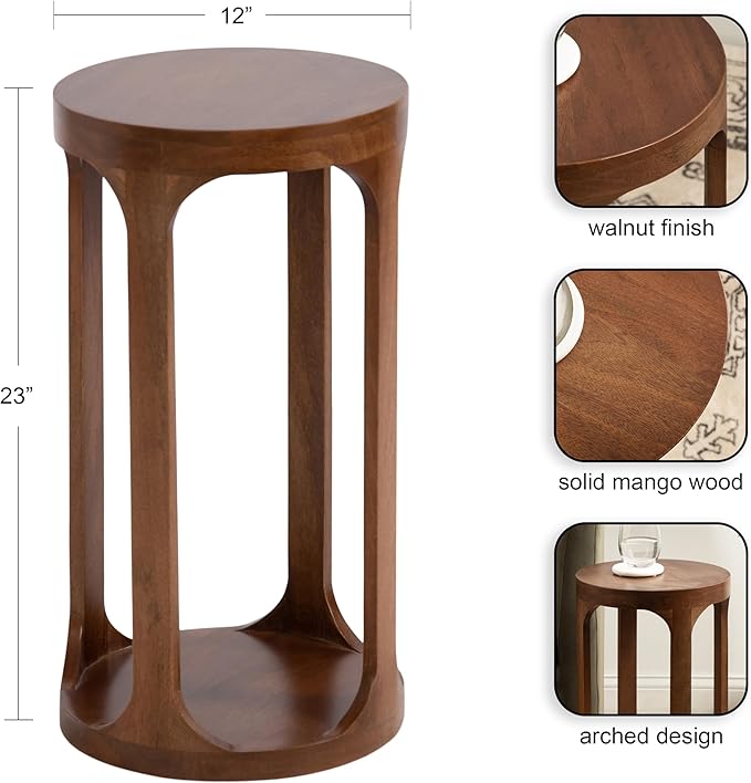 Kate and Laurel Dahl Modern Slatted Wooden Round Drink Table; 12 x 23; Walnut - Image 3