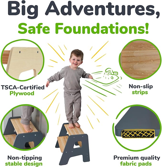 2-Step Wooden Step Stool for Toddlers | Kids Stool for Bathroom Sink & Kitchen - Image 3