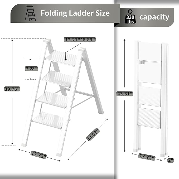 4 Step Ladder, Portable Folding, Lightweight Step Ladder - Image 3