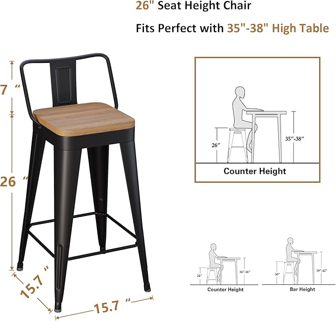 WENTMENT Metal Bar Stools Set of 4 Counter Height Barstools - Image 2
