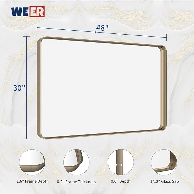 WEER 48x30 Inch Bronze Bathroom Mirror - Image 6