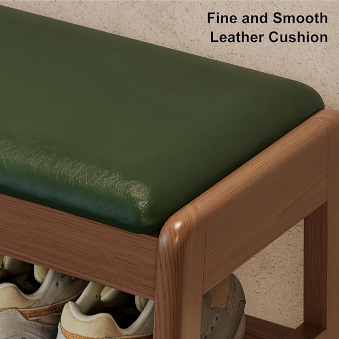 Shoe Rack Bench with Leather Cushion, 2 Tiers Shoe Bench with Flip-Top Storage - Image 5
