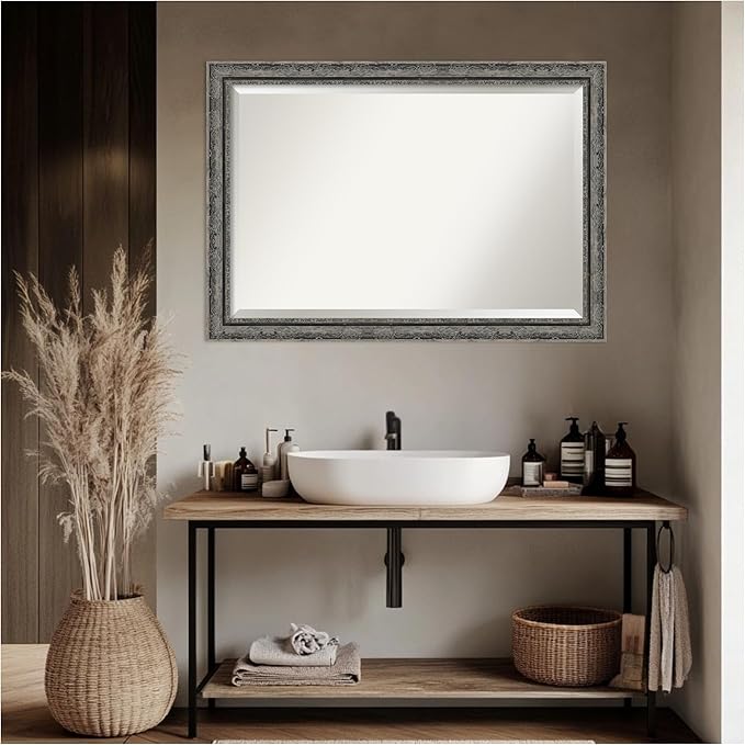 Amanti Art Bathroom Mirror for Over Sink, 29x41 Filigree Matte Black Rectangle - Image 4