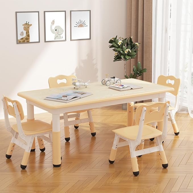 GarveeHome Kids Table and 4 Chairs Set, Height Adjustable Toddler Table and - Image 8