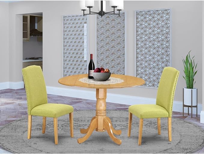 East West Furniture DLEN3-OAK-07 3 Piece Kitchen Table Set Contains a Round - Image 6
