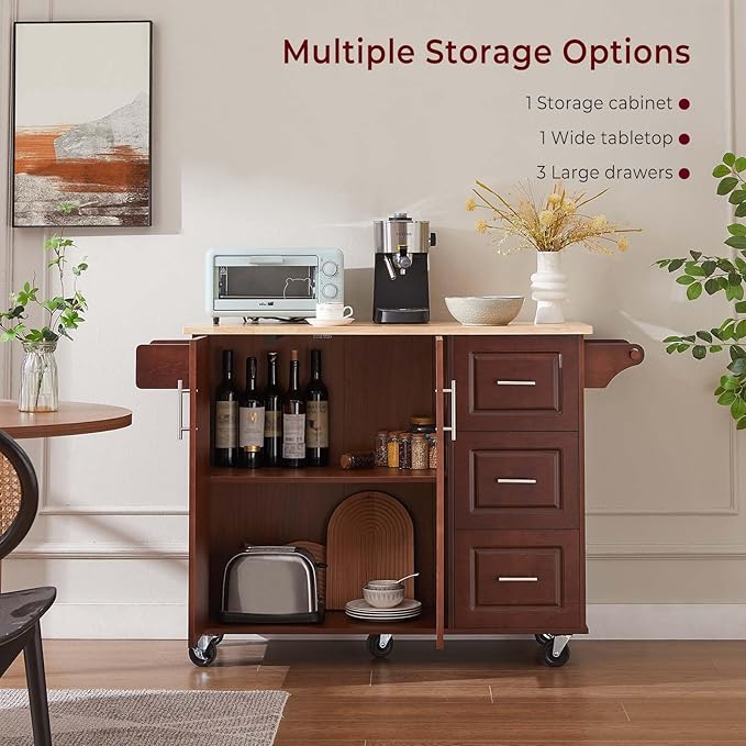 Walnut 54" Rolling Kitchen Island Cart - Image 5