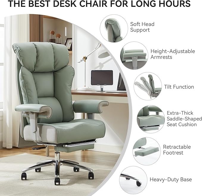 Efomao Big and Tall Green Office Chair 450LBS – Ergonomic High-Back Executive - Image 4