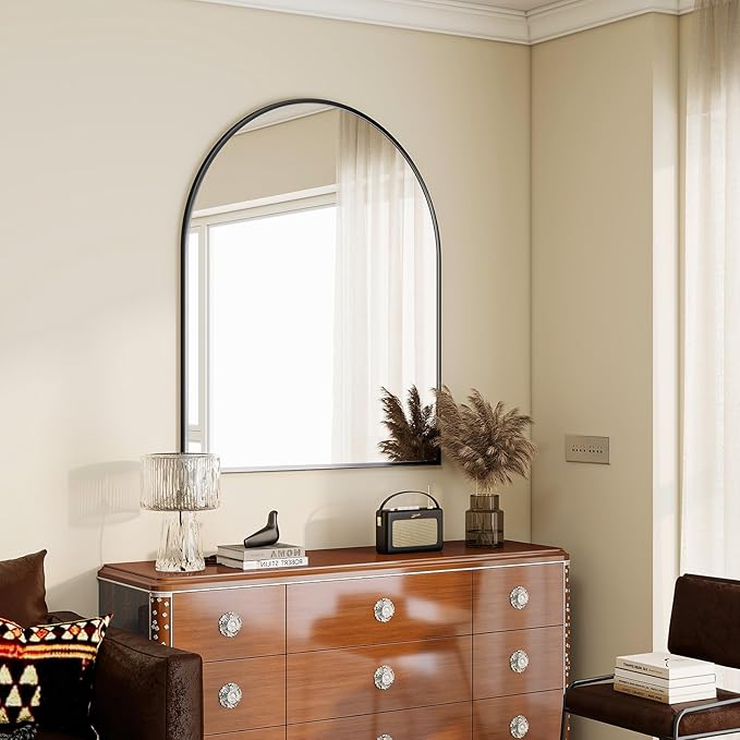 BEAUTYPEAK 36"x48" Arch Bathroom Mirror, Wall Mounted Vanity Metal Frame Mirror - Image 6