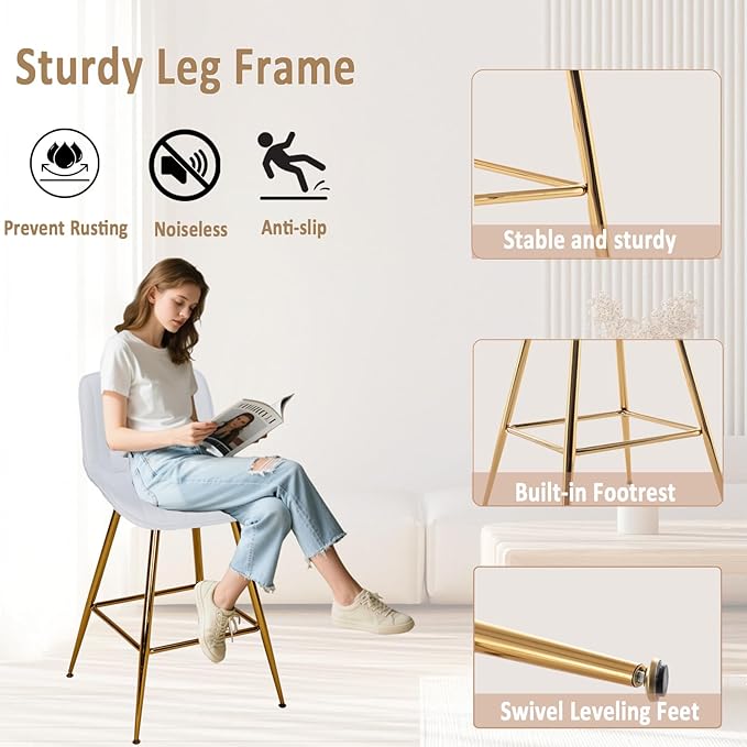 Sidanli Gold Barstools Set of 2, Velvet Stools - Image 4