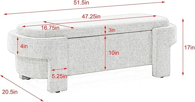 KEIKI 51" Linen Ottoman Bench - Image 2
