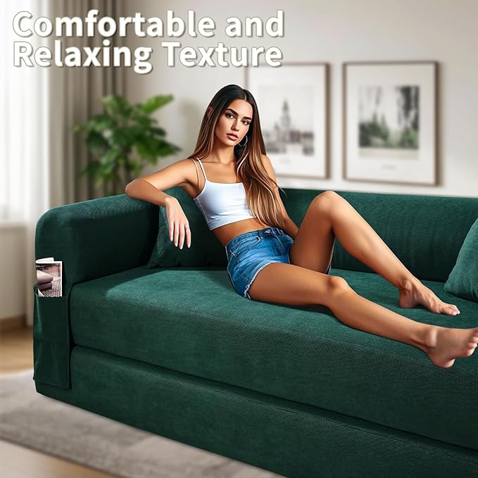 80" Convertible Sofa Bed, 3-in-1 Corduroy Folding Pull Out Couch - Image 8
