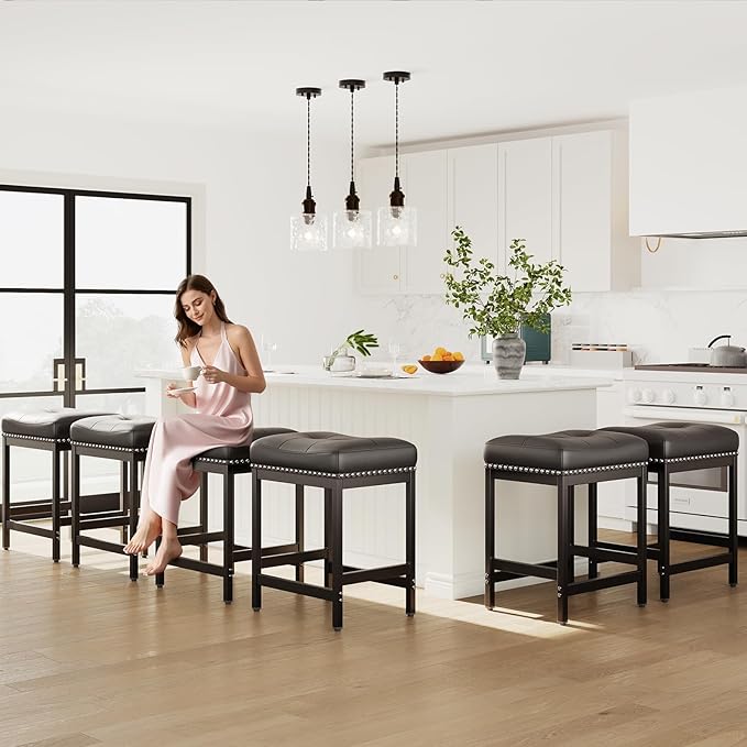 MALOL Set of 4 Saddle Bar Stools Counter Height 24.4”, Backless Barstools - Image 4