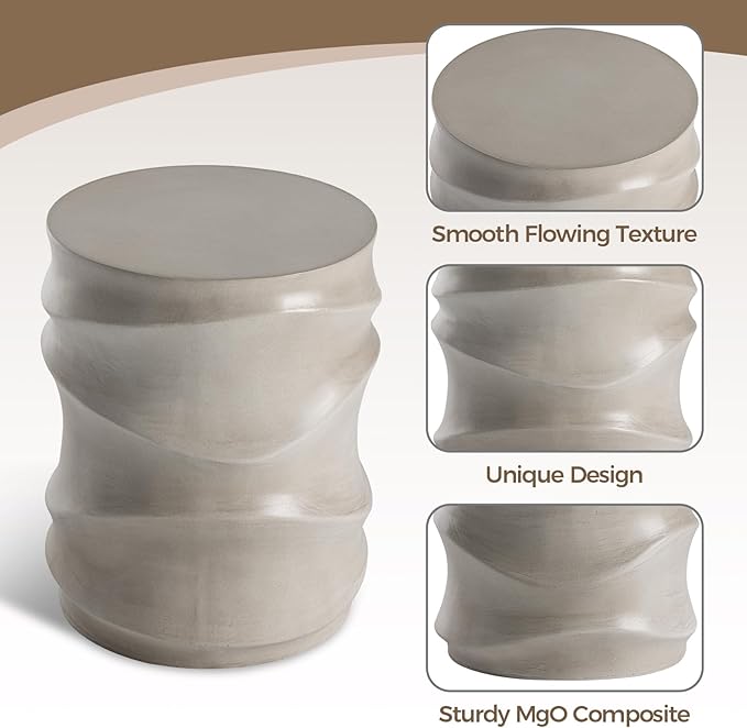 COSIEST Set of 2 Outdoor Side Table, 2 Pieces Concrete Table - Image 5