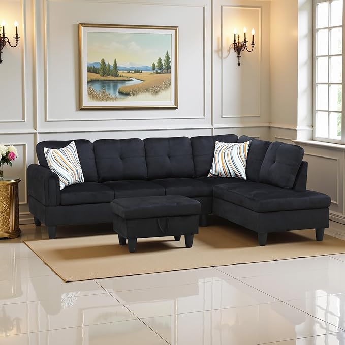 Couches for Living Room Modern L Shaped Couch Comfy Flannel Fabric 3 Pieces - Image 4