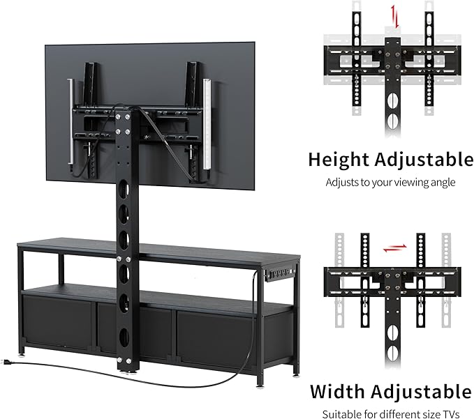 JUSTOGO TV Stand with Mount and Power Outlet, TV Stand Mount with Storage - Image 8