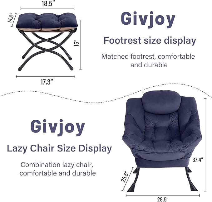 Cozy Lazy Chair and Ottoman, Large Contemporary Accent Lounge Chair Set - Image 3