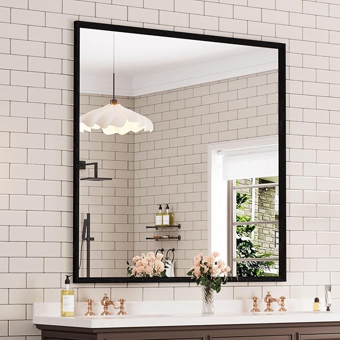WEER 36X36 Inch Black Bathroom Mirror, Matte Black Framed Mirror, Rectangular by WEER
