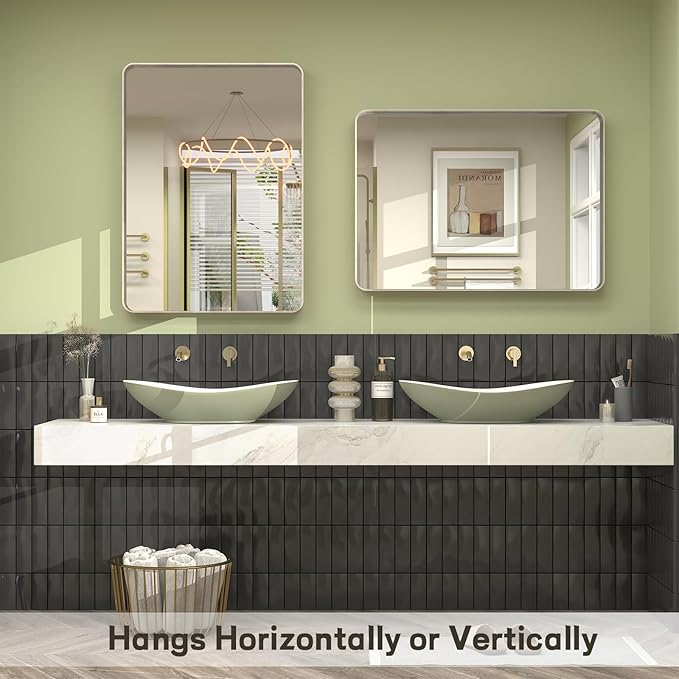 32x36 Inch Brushed Nickel Bathroom Mirror, Brushed Silver Metal Framed Wall - Image 5